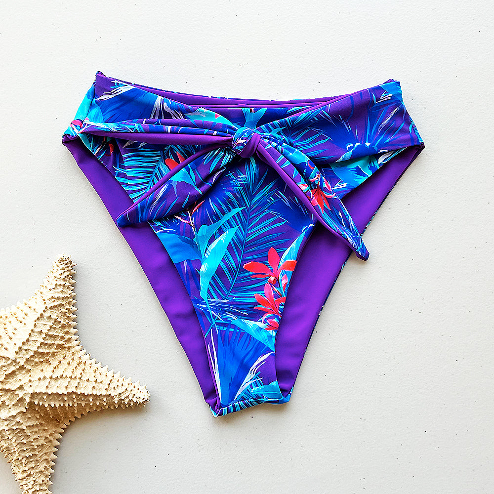 Blue Lagoon Tie-Front High-Waisted Bikini Bottom – swoonswimwear