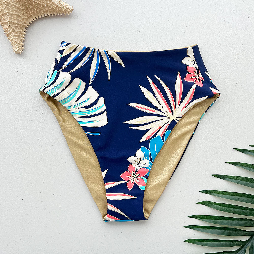 Hawaiian Holdiay + Golden Sands Reversible High-Waisted Bikini Bottom –  swoonswimwear