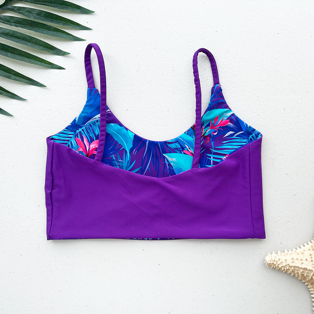 Blue Lagoon + Paradise Purple Reversible Bralette Scoop Bikini Top