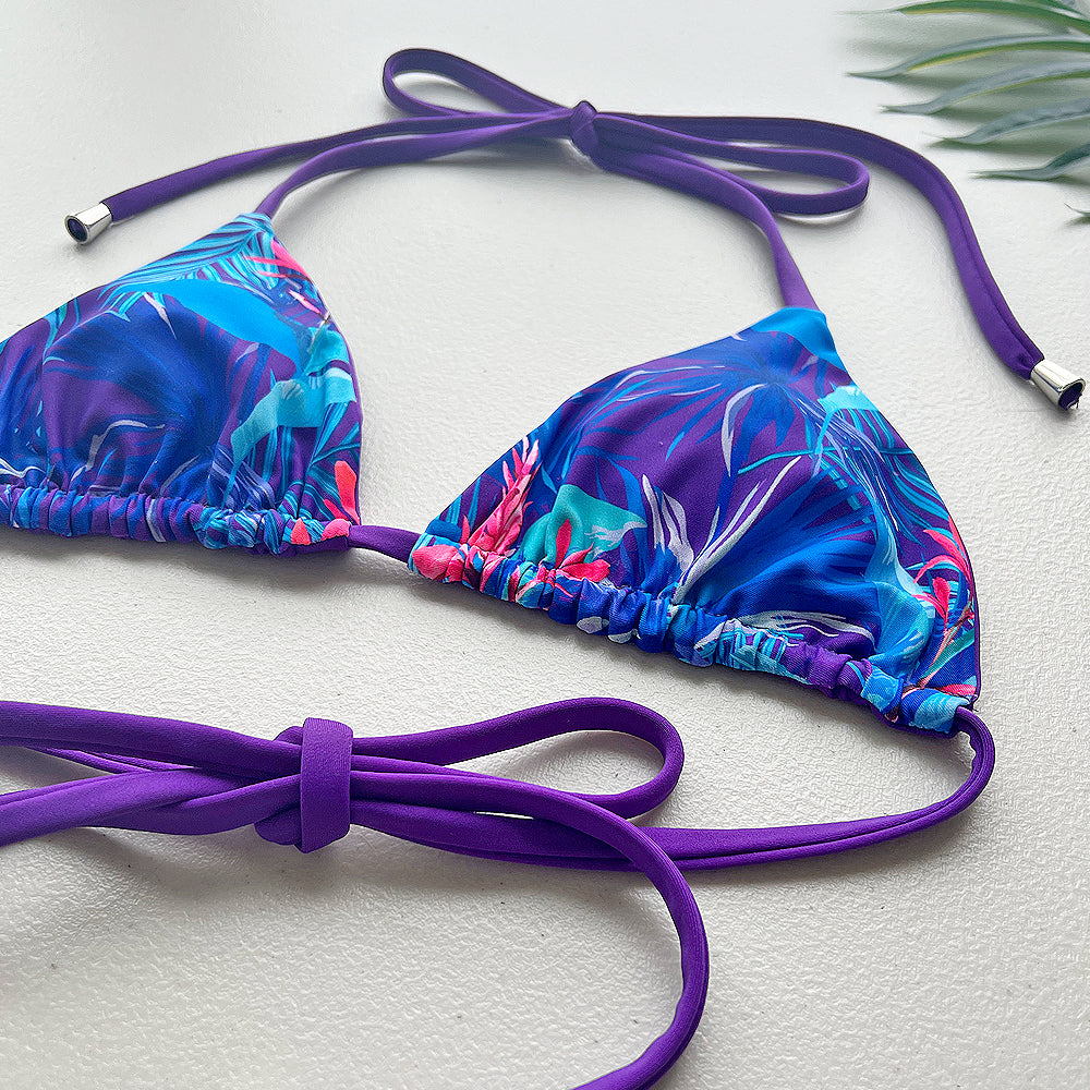 Blue Lagoon + Paradise Purple Reversible Triangle Bikini Top