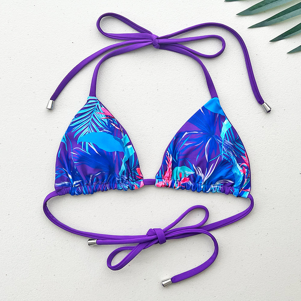 Blue Lagoon + Paradise Purple Reversible Triangle Bikini Top