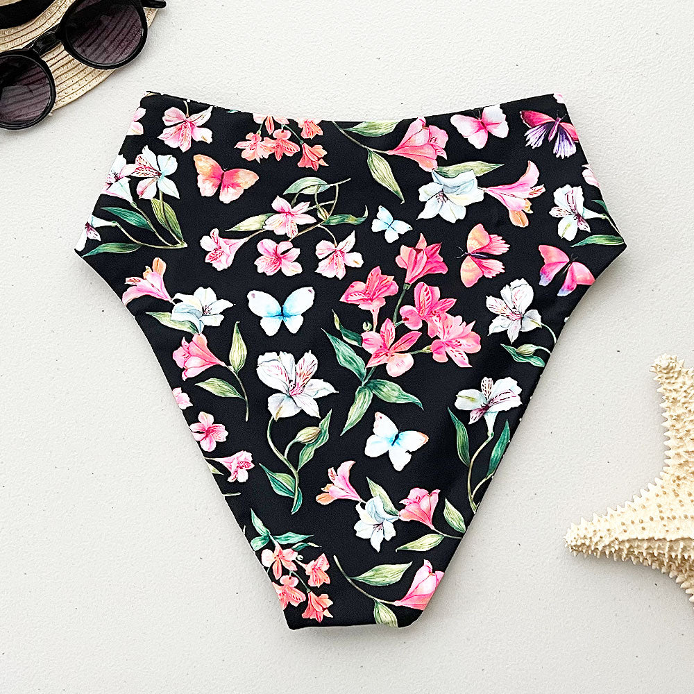 Petals + Polk-a-dots Reversible High-Waisted Bikini Bottom