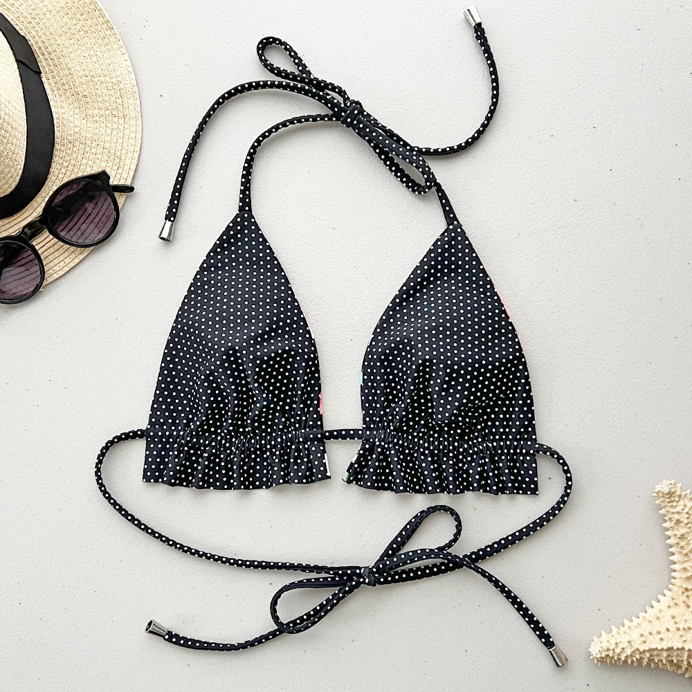 Petals + Polk-a-Dots Reversible Ruffled Triangle Bikini Top