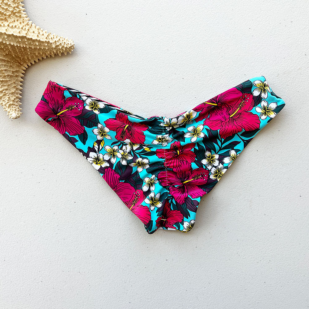 Hawaiian Hibiscus + Mini Stripes Reversible Cheeky Bikini Bottom