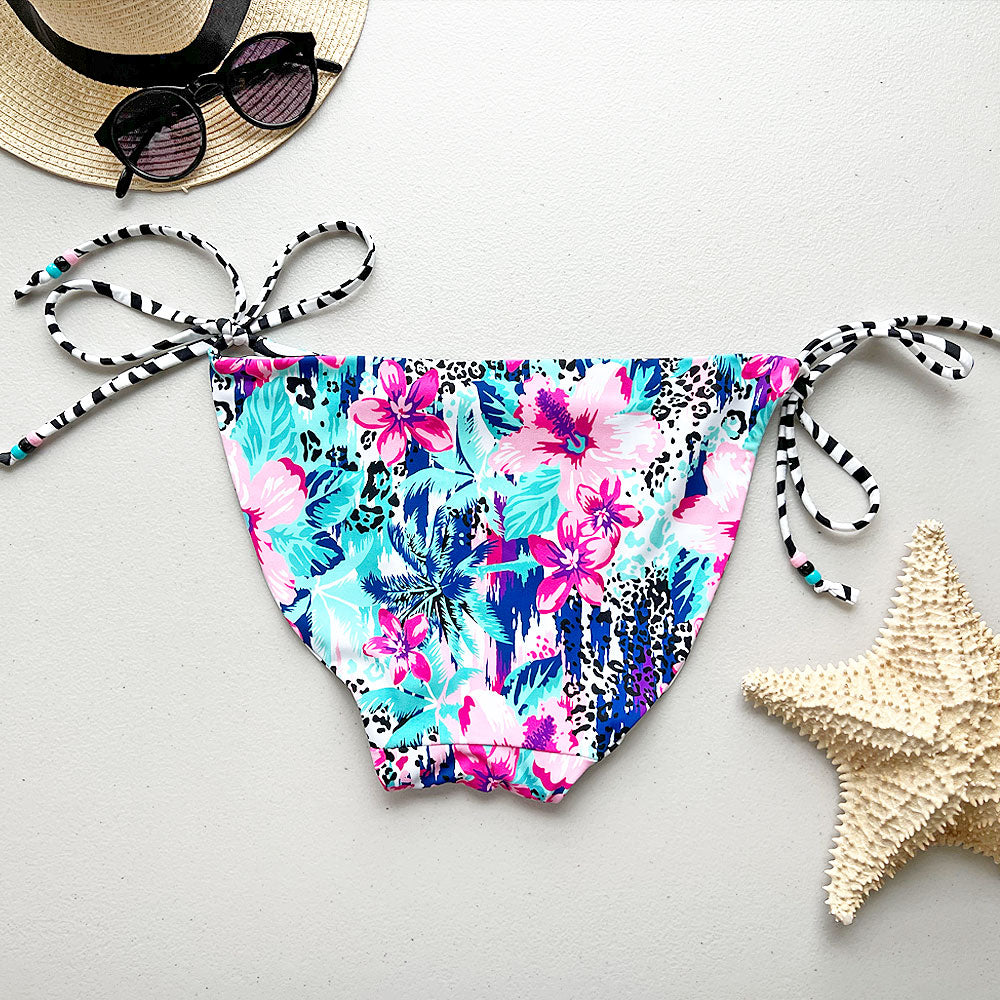 Jungle Cat + Zebra Print Reversible High Cut Tie Side Full Coverage Bikini Bottom