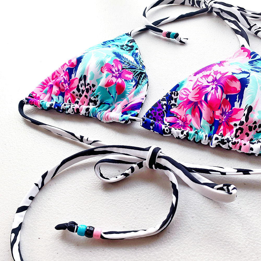 Jungle Cat + Zebra Print Reversible Triangle Bikini Top