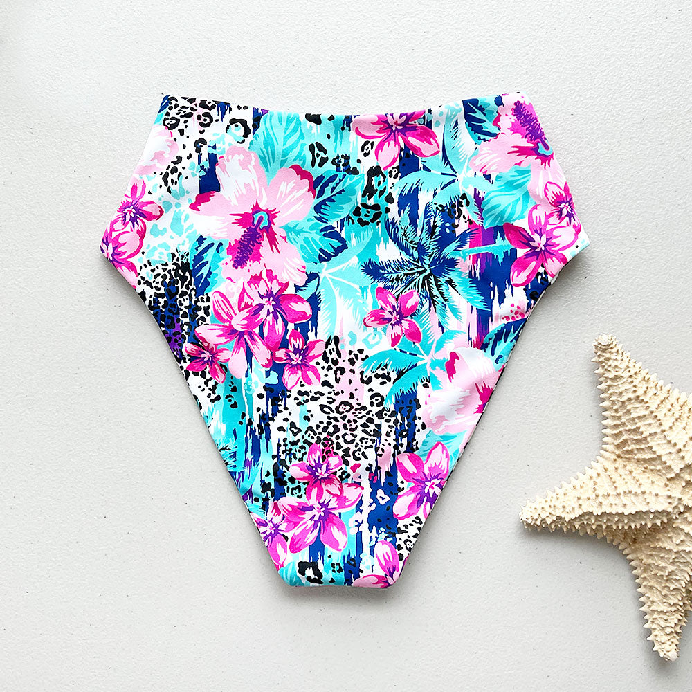 Jungle Cat + Zebra Print Reversible High-Waisted Bikini Bottom