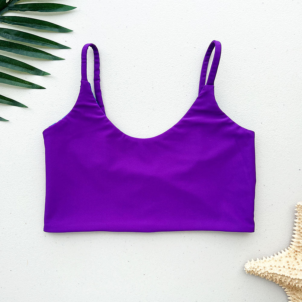 Blue Lagoon + Paradise Purple Reversible Bralette Scoop Bikini Top