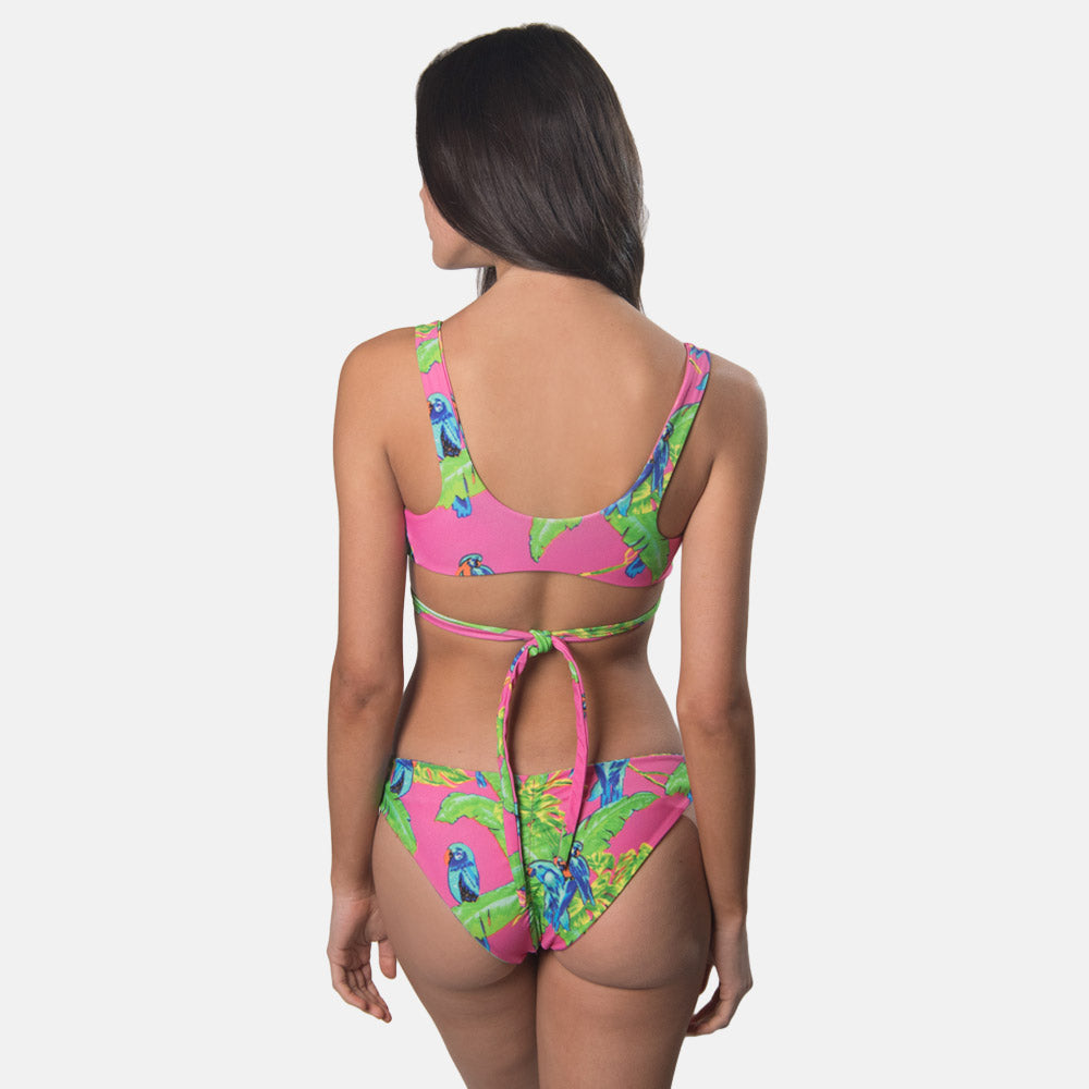 Party Parrots / Snow Leopard wrap top bikini set by Swoon Swimwear