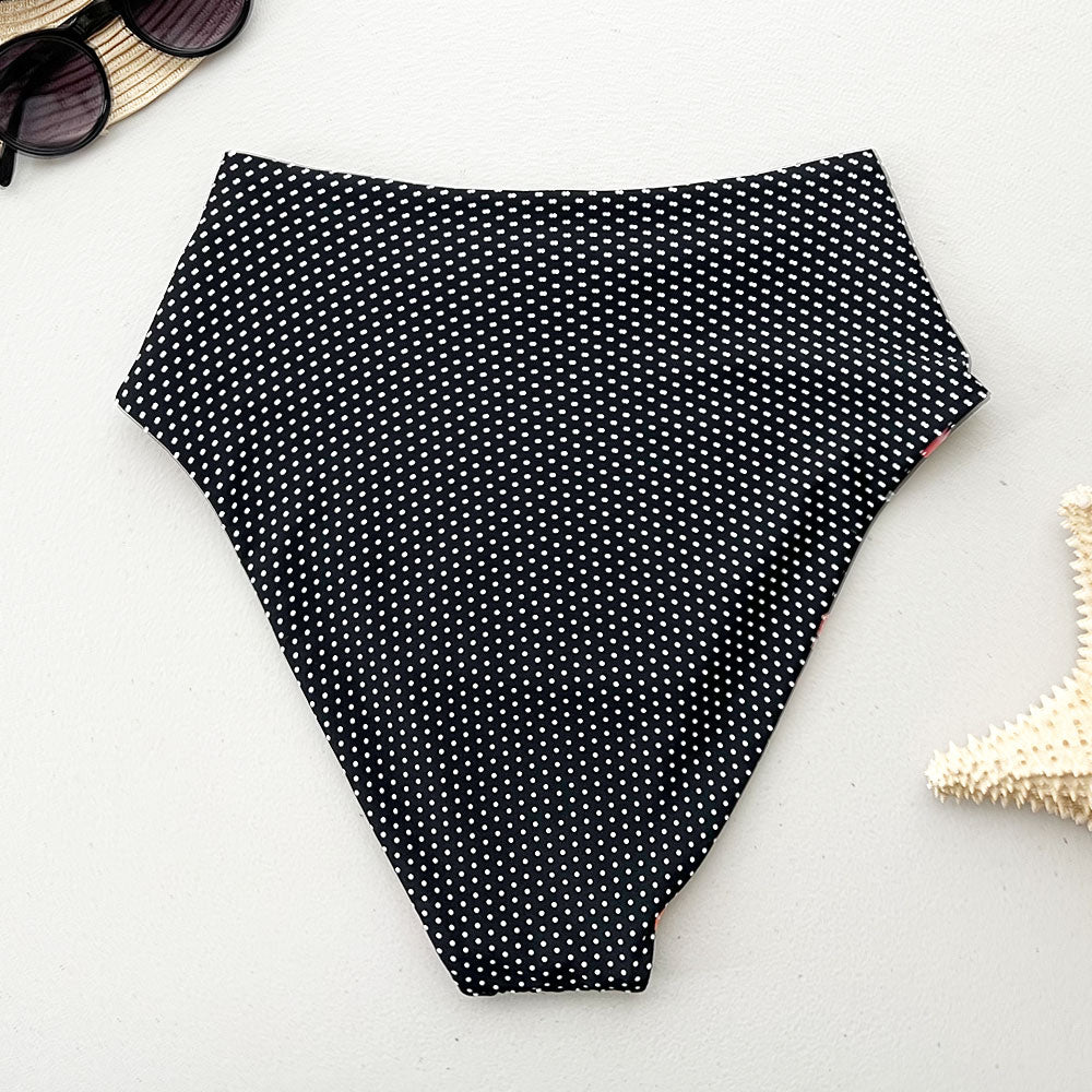 Petals + Polk-a-dots Reversible High-Waisted Bikini Bottom