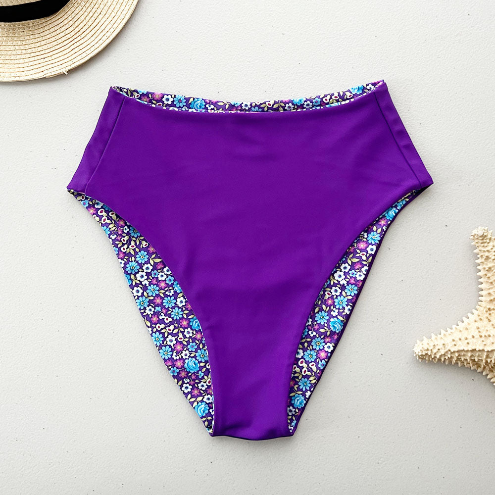 Flirty Flowers + Paradise Purple Reversible High-Waisted Bikini Bottom