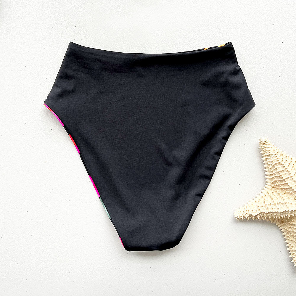 Tropical Crush + Bohemian Black Reversible High-Waisted Bikini Bottom