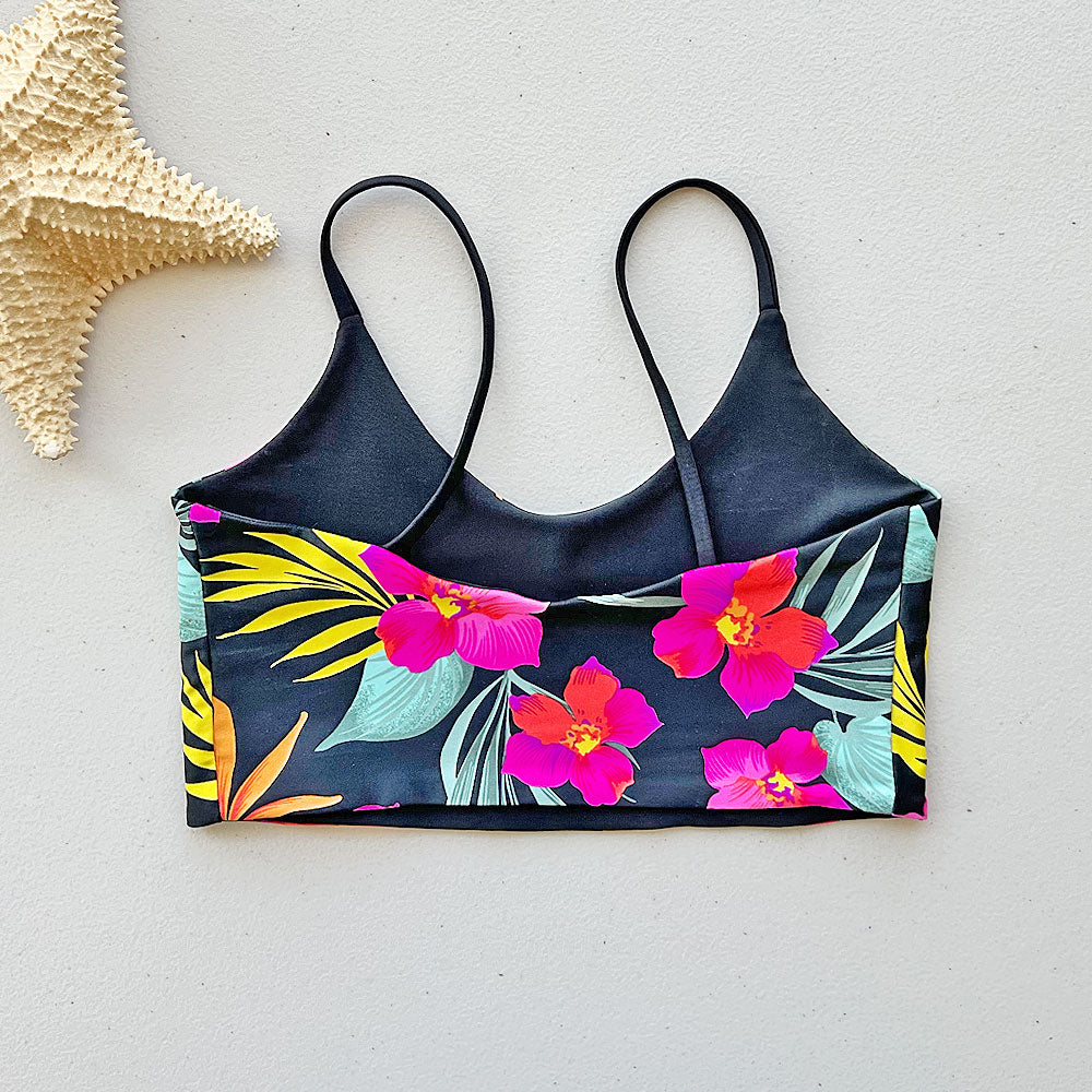 Tropical Crush + Bohemian Black Bralette Scoop Neck Bikini Top