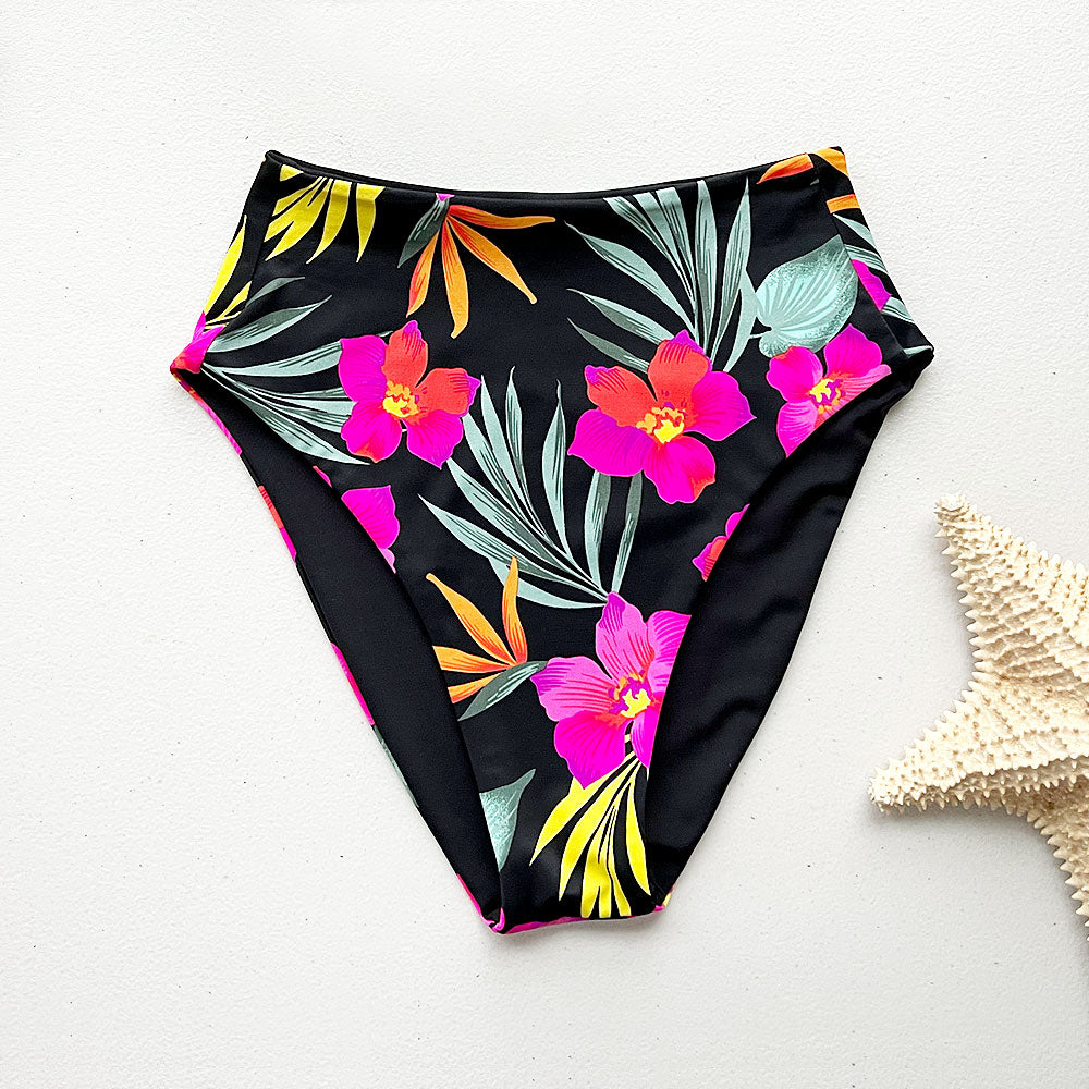 Tropical Crush + Bohemian Black Reversible High-Waisted Bikini Bottom