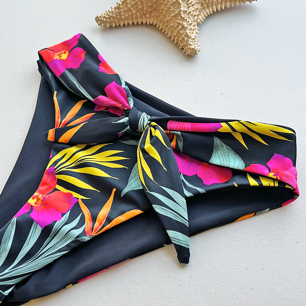 Tropical Crush Tie-Front High-Waisted Bikini Bottom