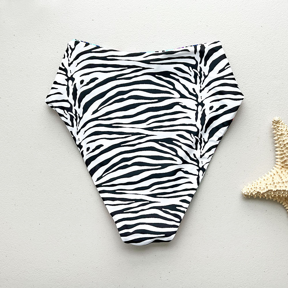 Jungle Cat + Zebra Print Reversible High-Waisted Bikini Bottom