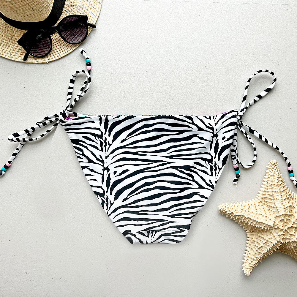 Jungle Cat + Zebra Print Reversible High Cut Tie Side Full Coverage Bikini Bottom