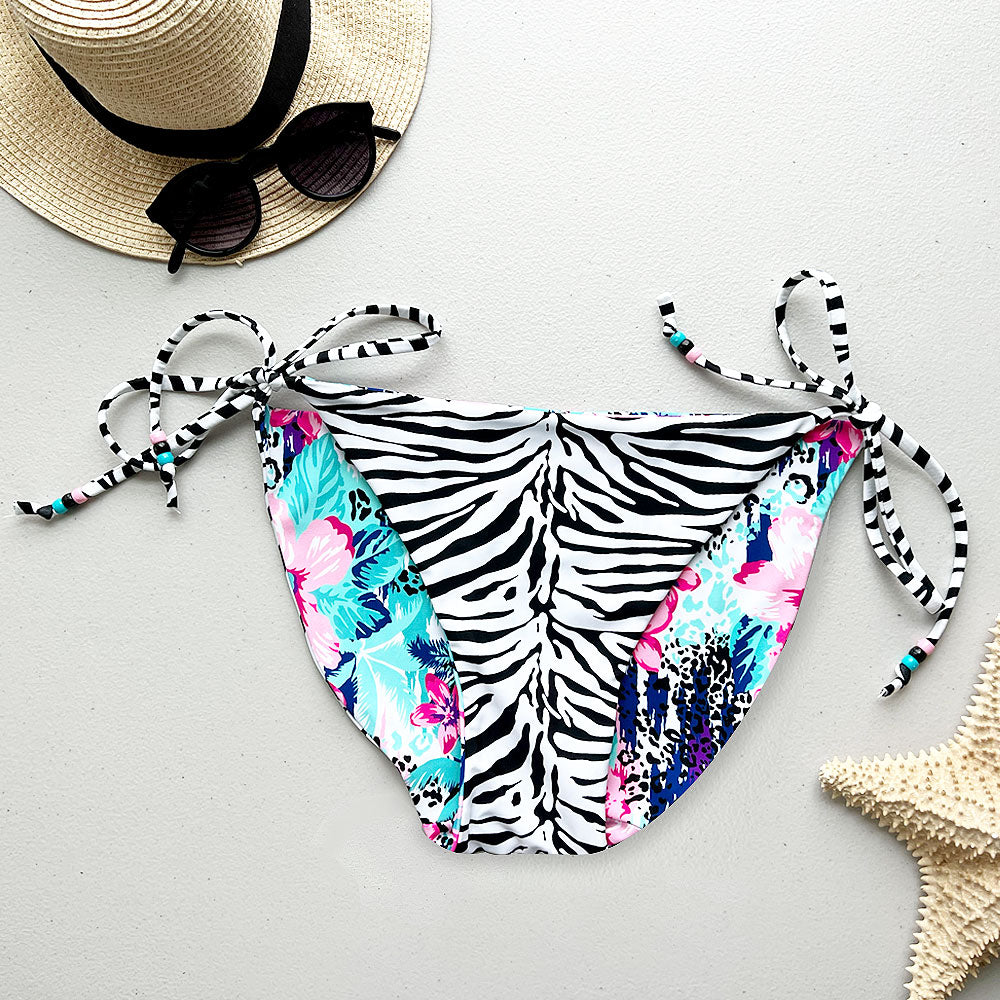 Jungle Cat + Zebra Print Reversible High Cut Tie Side Full Coverage Bikini Bottom