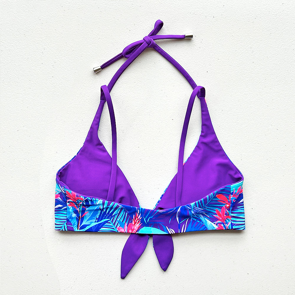Blue Lagoon + Paradise Purple Reversible Tie-Front Bikini Top