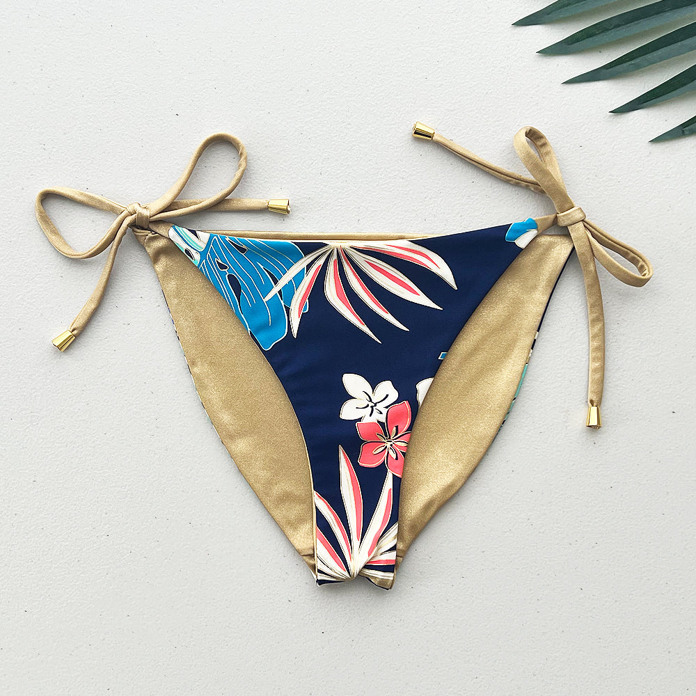 Hawaiian Holdiay + Golden Sands Reversible High Cut Tie Side Full Coverage Bikini Bottom