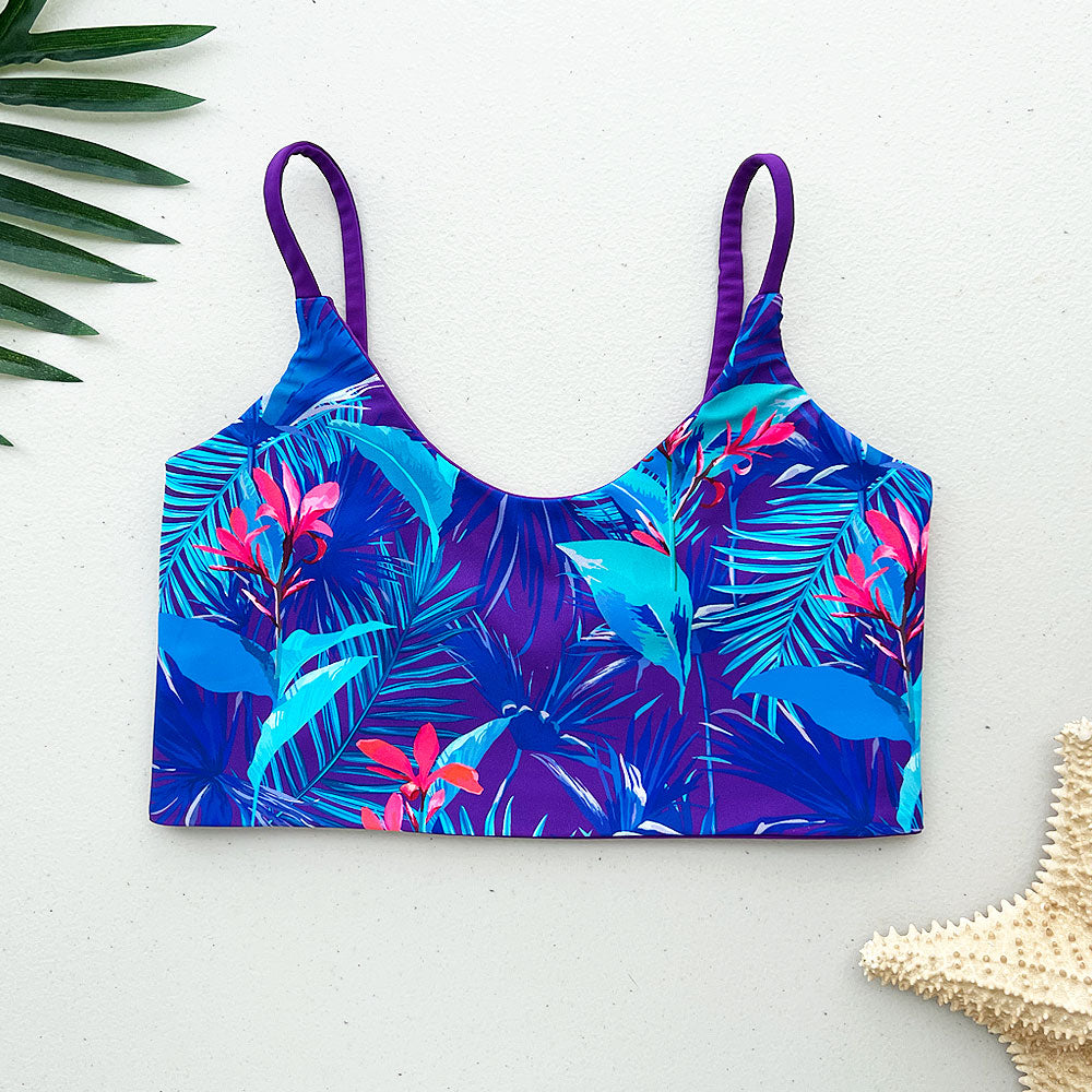 Blue Lagoon + Paradise Purple Reversible Bralette Scoop Bikini Top