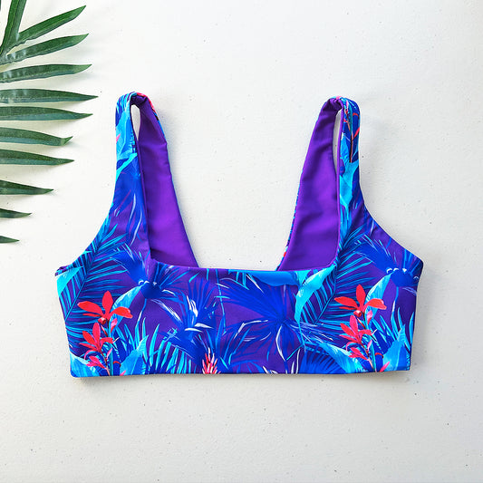 Blue Lagoon Tie-Front or Square Neck Reversible Bralette Bikini Top