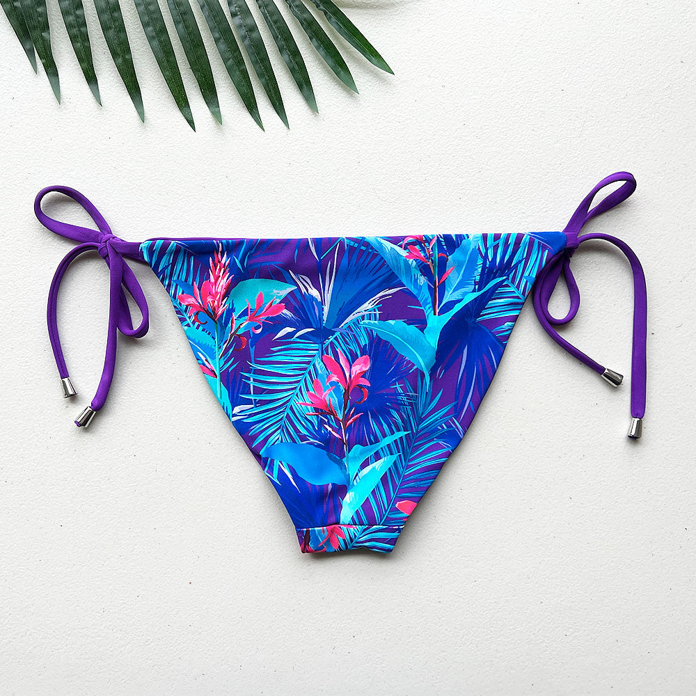 Blue Lagoon + Paradise Purple Reversible High Cut Tie Side Full Coverage Bikini Bottom