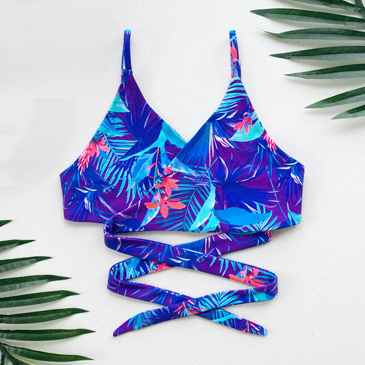 Blue Lagoon + Paradise Purple Revesible Wrap Bikini Top