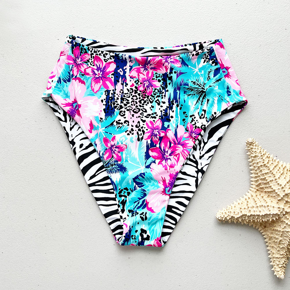 Jungle Cat + Zebra Print Reversible High-Waisted Bikini Bottom
