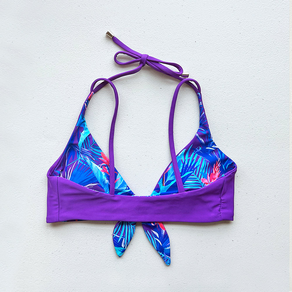 Blue Lagoon + Paradise Purple Reversible Tie-Front Bikini Top