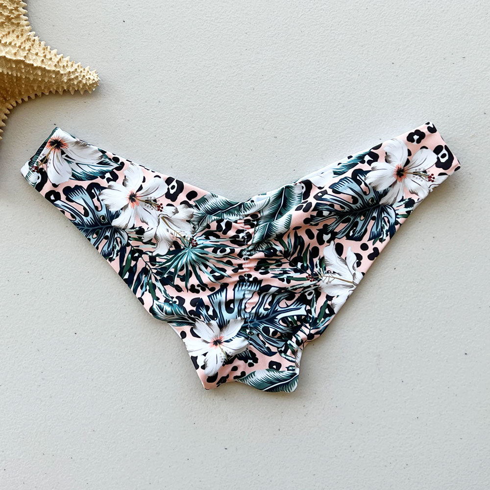 Pastel Palms + White Leopard Reversible Cheeky Bikini Bottom