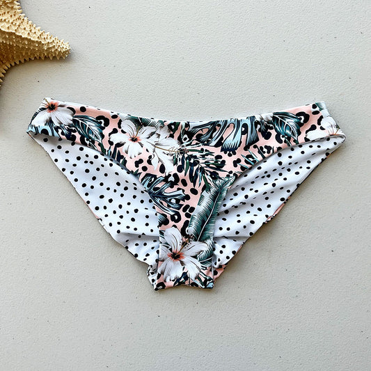 Pastel Palms + White Leopard Reversible Cheeky Bikini Bottom