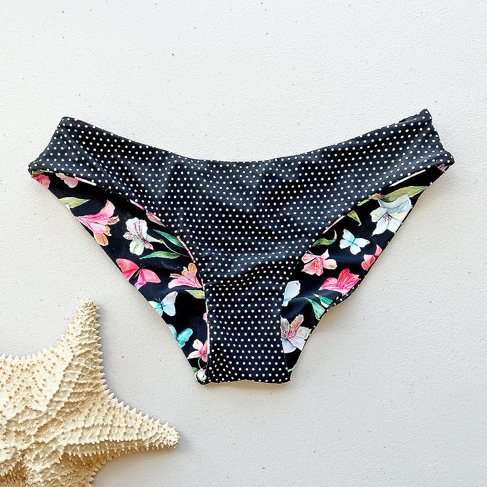Petals + Polk-a-dots Reversible Cheeky Bikini Bottom