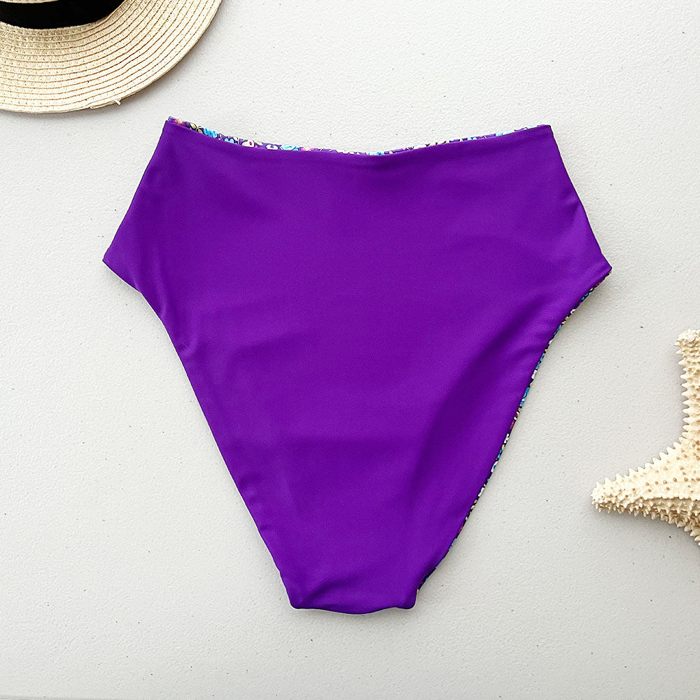 Flirty Flowers + Paradise Purple Reversible High-Waisted Bikini Bottom