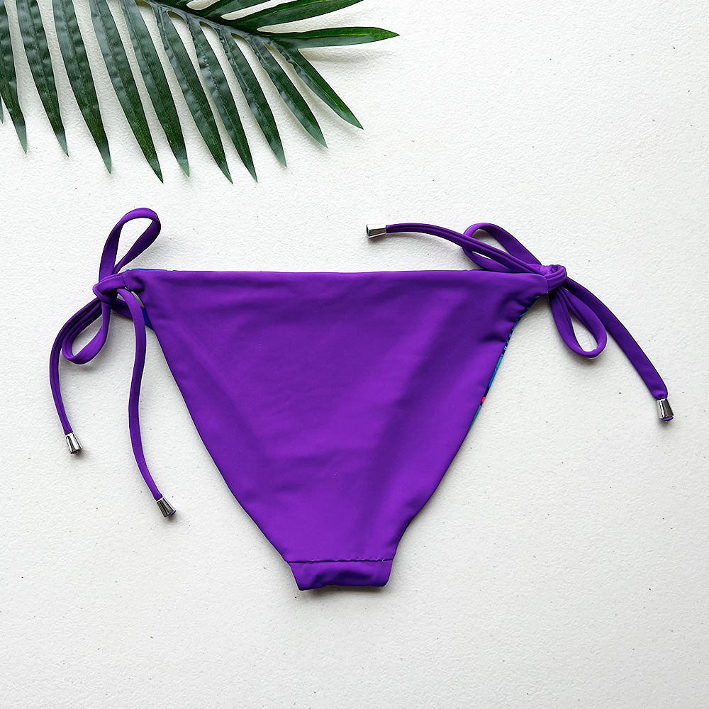 Blue Lagoon + Paradise Purple Reversible High Cut Tie Side Full Coverage Bikini Bottom