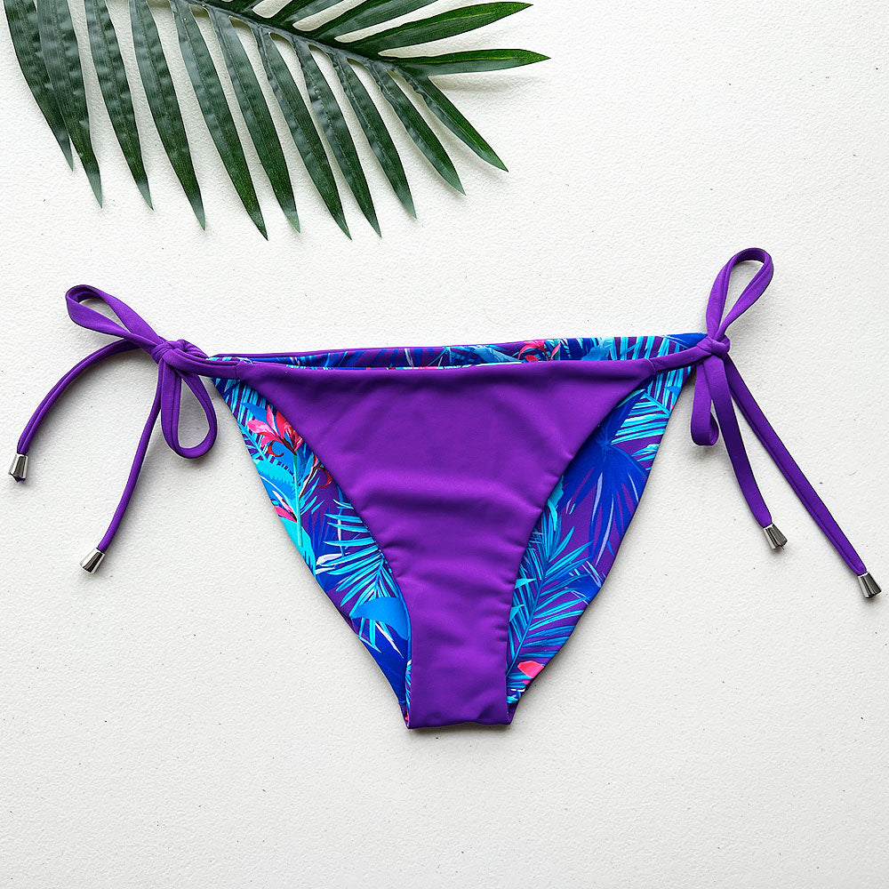 Blue Lagoon + Paradise Purple Reversible High Cut Tie Side Full Coverage Bikini Bottom